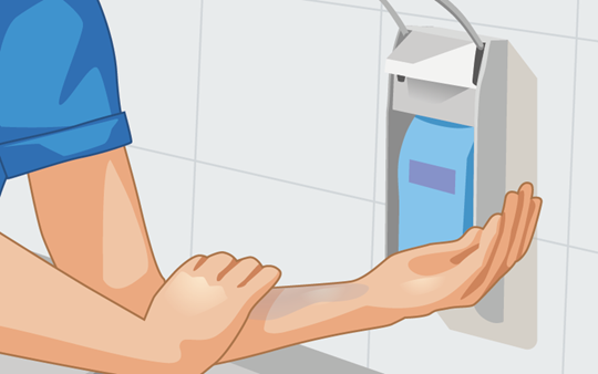 Illustration of disinfectant application on arms