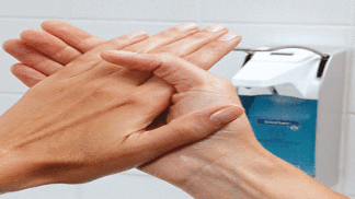 Illustration of disinfectant application on hands