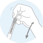 Drawing of a hand holding a tube with diluent 