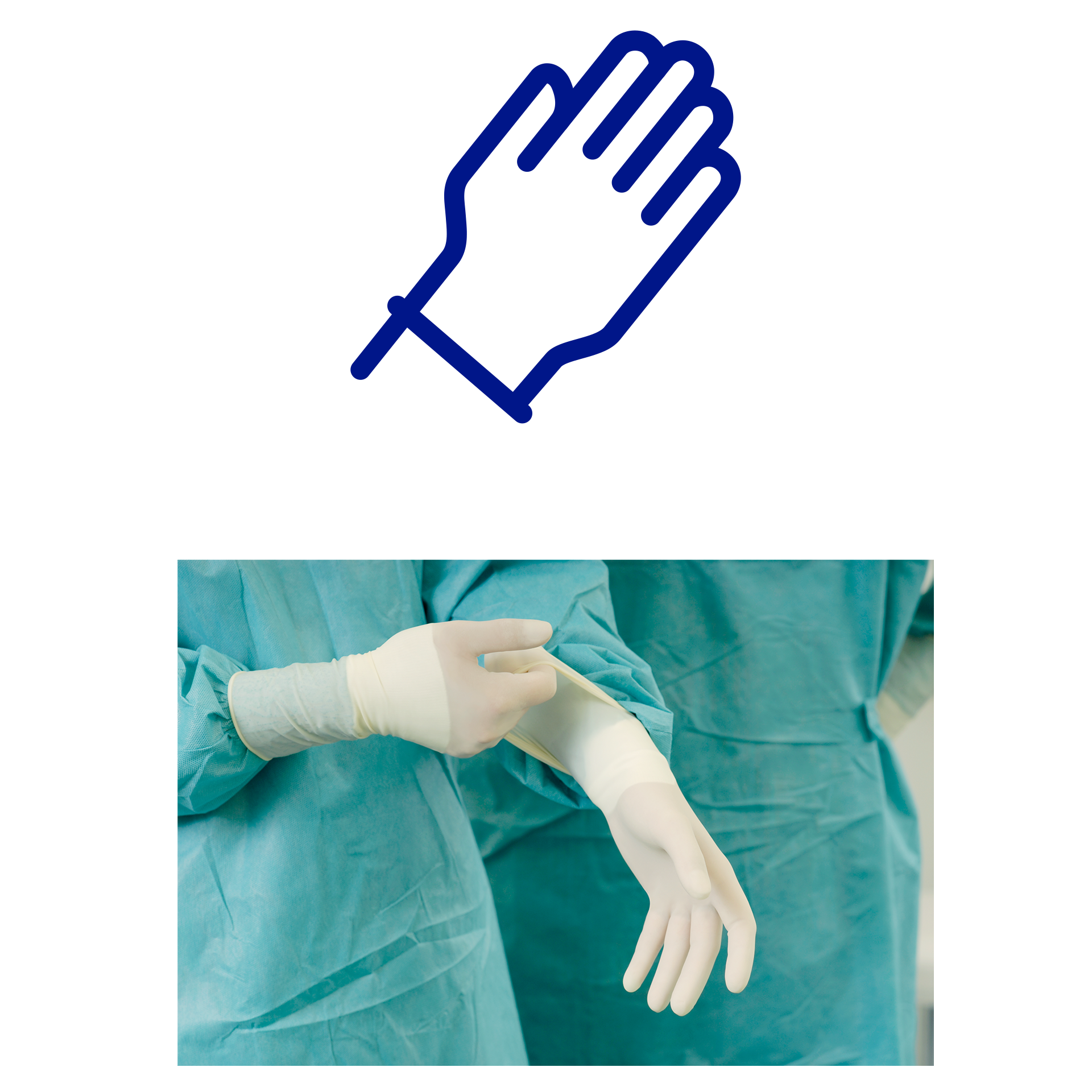 Icon Hand und Image Arzt zieht OP-Handschuhe über