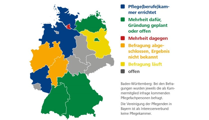Deutschlandkarte mit Übersicht der Pflegekammern